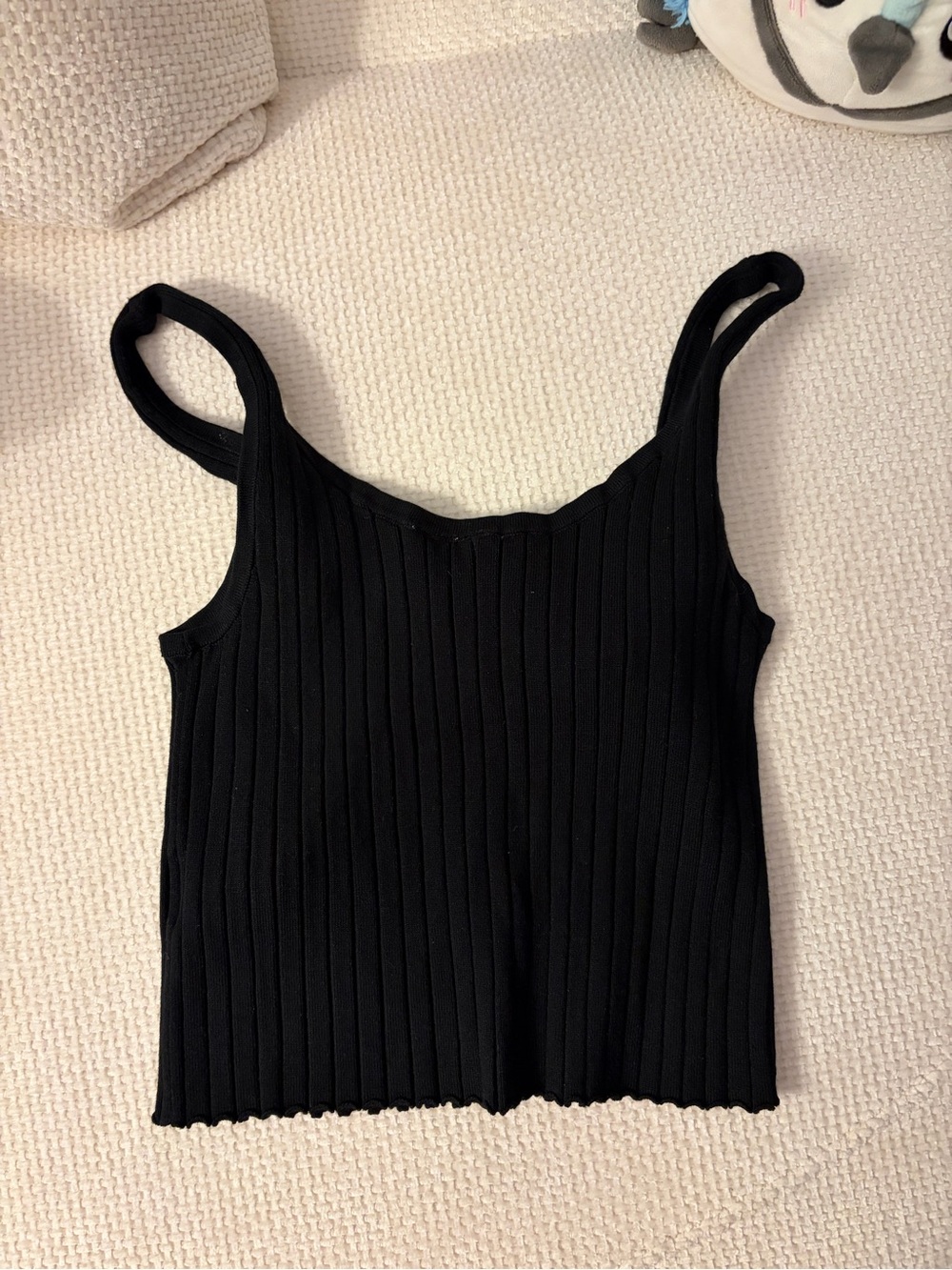 Divided Black Ribbed Button-Front Crop Tank - Picture 3 of 3